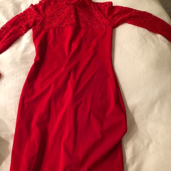 Red long sleeve high neck bodycon dress - Picture 4 of 4